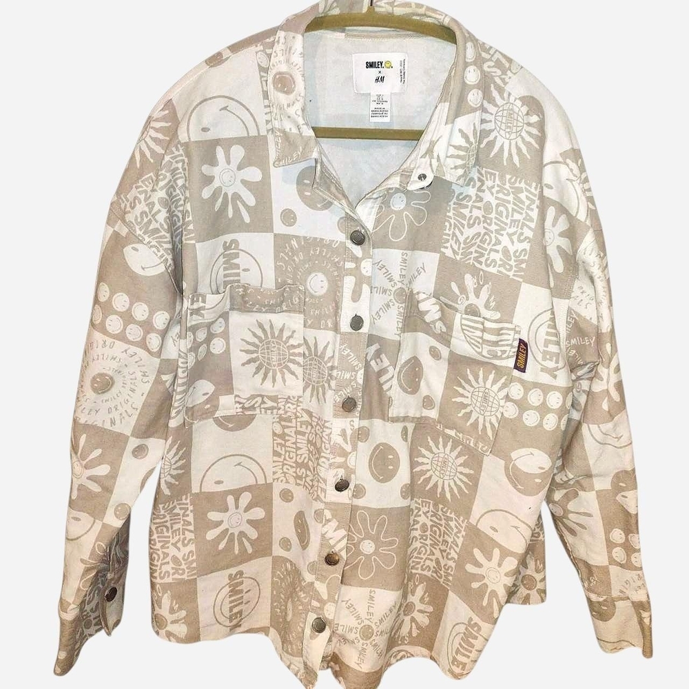 H&M Tan And White Smiley Collaboration Shirt